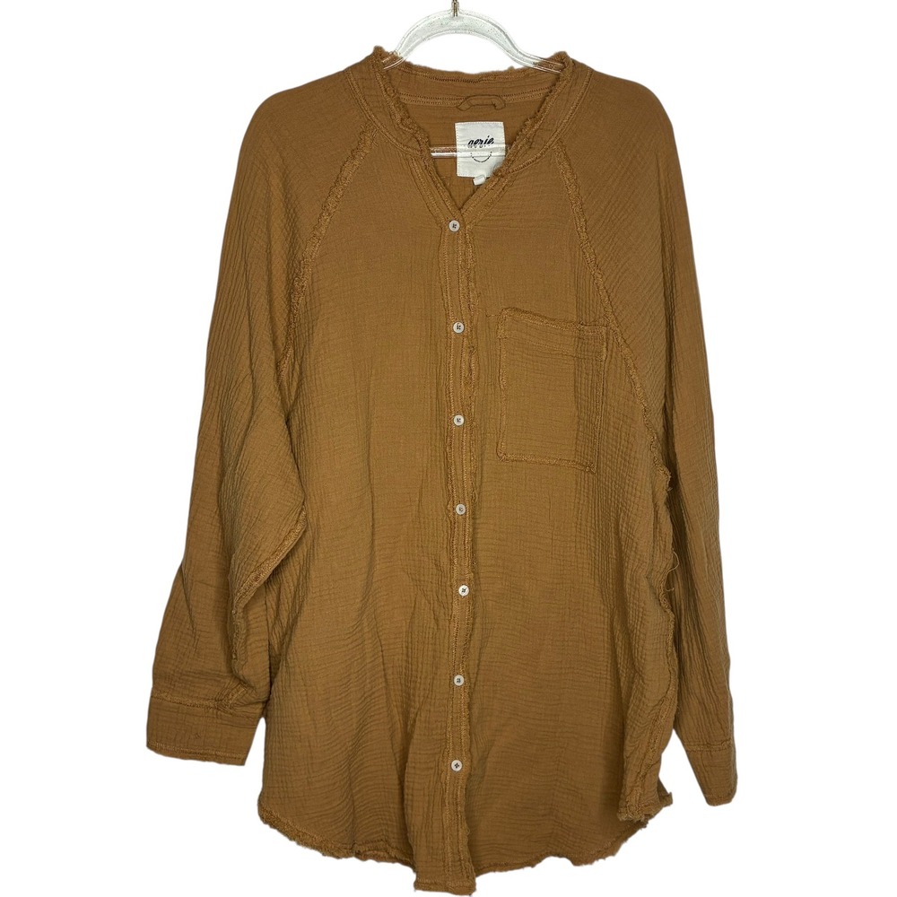 Aerie Womens Small Tan Lumberjane Shirt Waffle Knit Thermal Oversized  Cabincore